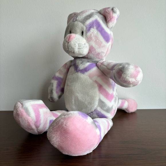 Little Miracles Chevron Pattern Cat Rattle Plush Lovey Security Toy - Picture 3 of 7
